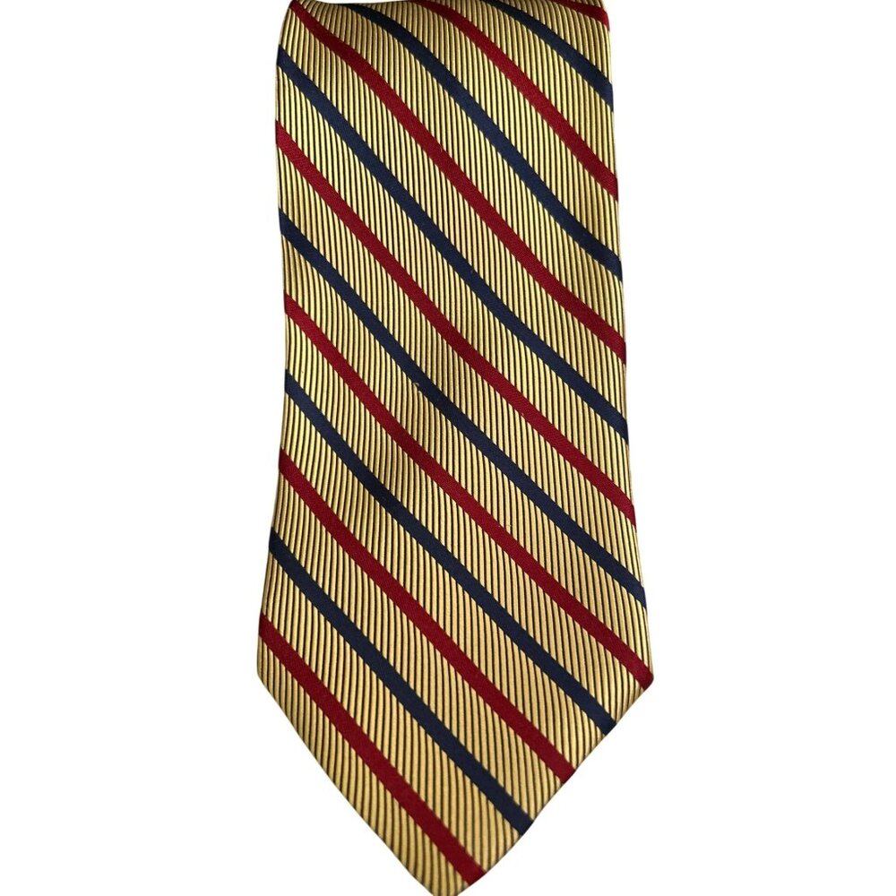 Seigo New York Silk Mens Gold Red Blue Repp Tie Handmade Silk Made in Japan